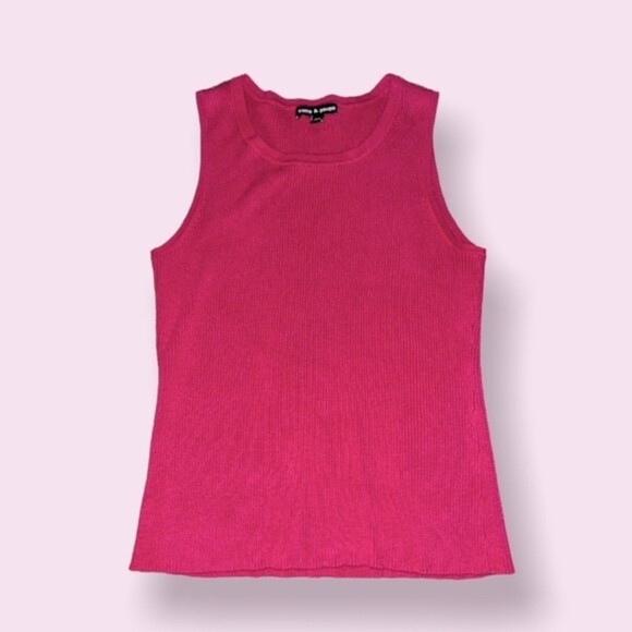 Y2K Pink Ribbed Tank Top High Neck Stretchy Cute Cropped Womens Size Medium - Picture 1 of 3